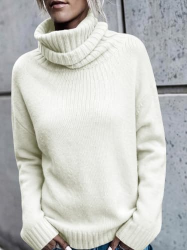 Image of FISACE Womens Oversized Turtleneck Pullover Sweater Cable Knit Sweater Tops | Long Sleeve,Slouchy,Fall,Winter,Lightweight,Loose,Trendy,Casual,Sexy