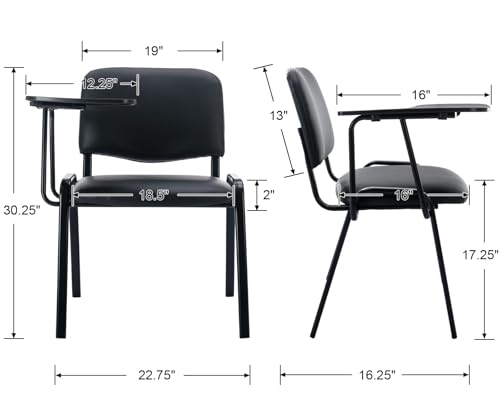 Image of HNY Black Tablet Arm Chairs Set of 15, PU Comfort Office Waiting Room Guest Nesting Stacking Chairs, Reception Chair with Flip-Up Table Conference Chair for School Classroom Training Meeting Room