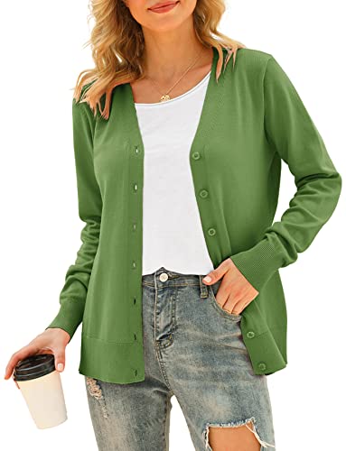 Image of VIISHOW Women Long Sleeve Button Down V Neck Lightweight Basic Knit Sweater Cardigan
