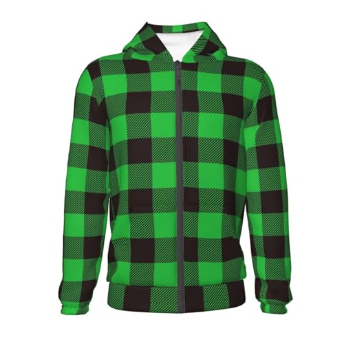 Buffalo Plaid Green Black Kids Pullover Hoodies Boys Zip Up Sweatshirts Girls Athletic Clothes with Pocket2