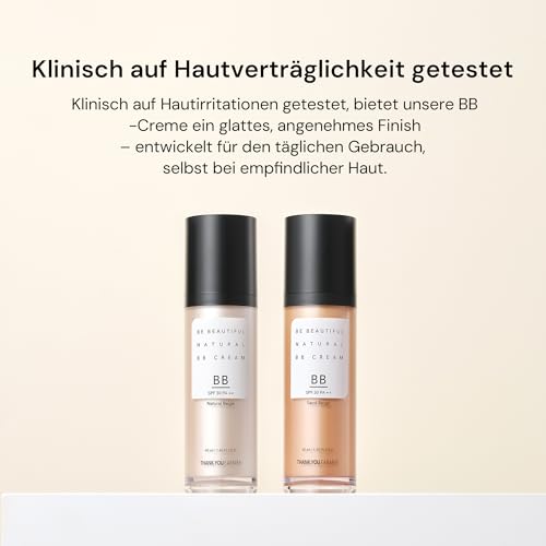 THANKYOU FARMER Be Beautiful Natural BB Cream Sand Beige SPF30 PA++ 40ml - BB Cream Korean Make Up, K Beauty BB Creme, Dermatologist Tested, Lightweight Formula, Getönte Tagescreme, BB Creme