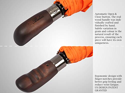 Balios Travel Folding Umbrella with Real Wood Handle Auto Open Close Vented Windproof Canopy - Designed in UK - Image 7