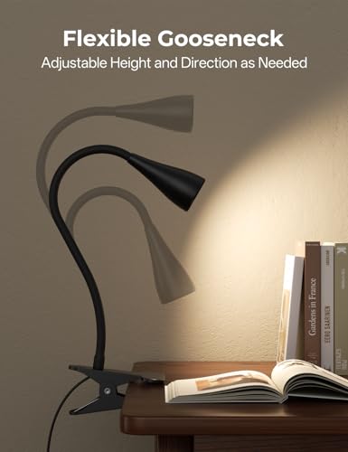 Image of Clip on Light, Desk Lamp with Clamp and Adapter, LED Eye Caring Reading Light for Bed with 3 Colors & 10 Brightness Levels, Clamp Light with Flexible Gooseneck for Bedroom, Office, Dorm