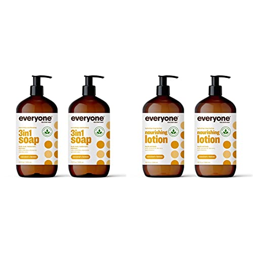 Image of Everyone 3-in-1 Soap, Body Wash, Bubble Bath, Shampoo (32 Ounce) and Hand and Body Lotion (32 Ounce) Bundle - Coconut and Lemon