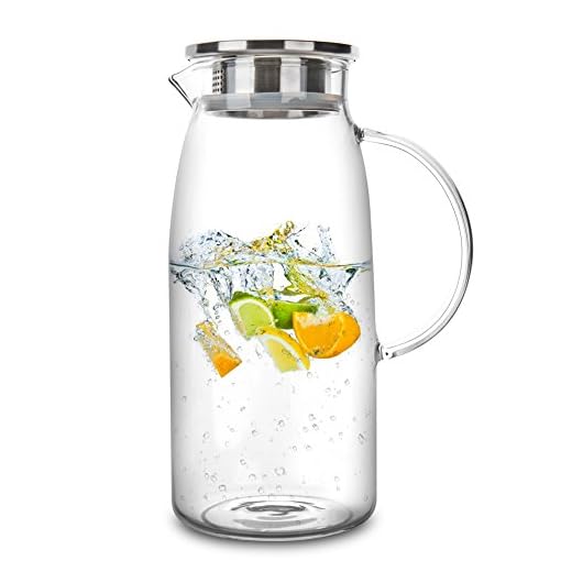 60 Ounces Glass Pitcher with Lid, Hot/Cold Water Jug, Juice and Iced Tea Beverage Carafe