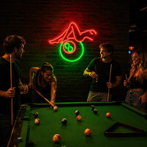 Image of Billiards Lady Neon Sign, JGHTURIE Back Led Neon Signs for Wall Decor - Red Light Up Sign Preppy Girls Bar Pool Table Accessories Game Room Birthday Party Decor Gift USB Powered