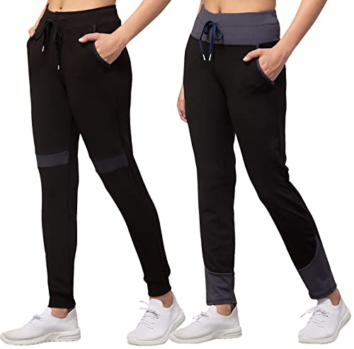 Image of BLUECON Women's Slim Fit Polyester Trackpants (Combo Pack of 2)