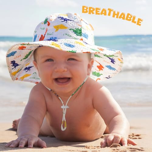 Image of HONGTEYA Baby Sun Hat Toddler Girl Beach Hat Sun Protection Adjustable Outdoor Summer Wide Brim Bucket Hat for Infant Kids