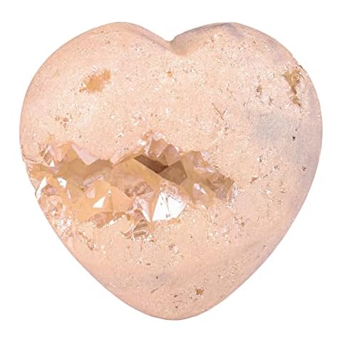 Cheungshing Titanium Coated Agate Geode Druzy Heart Shape Crystal Worry Stones Pocket Palm Stone for Meditation Home Ornament, Champagne Cover