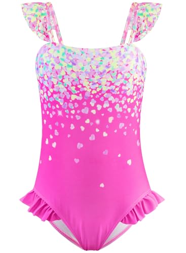 Image of DAXIANG Girls One Piece Ruffle Strap Swimsuit Quick Dry Mermaid Swimwear Beach Sport Bathing Suit for Toddler Kids 4-11 Years