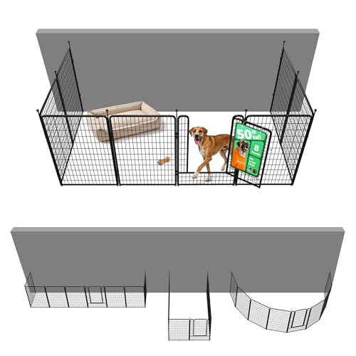Image of FXW Rollick Dog Playpen Wall Connection Set for Indoor and Yard, 50 Inch 8 Panels for Large Dogs with 4 Fence-to-Wall Anchors, Black | Patented