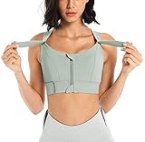 Women Zipper in Front Sports Bra High Impact Padded Workout Bra with Support Wireless Gym Bras with Adjustable Straps Ice Blue