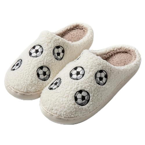 Image of Womens Mens House Slippers Retro Comfy Warm Plush Slip on Fluffy Memory Foam Home Sippers for Winter Indoor Outdoor