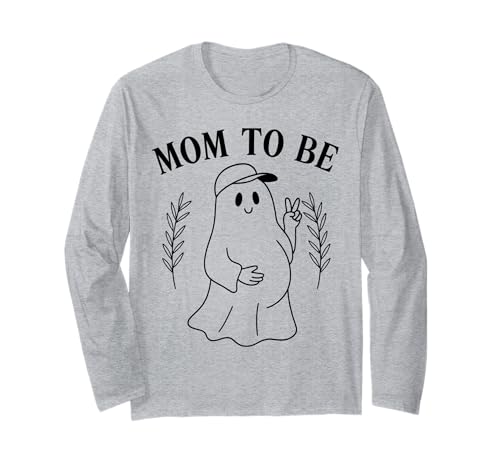 Mom to Be Peace Ghost Minimalistisches Halloween-Schwangerschaft/Damen Langarmshirt
