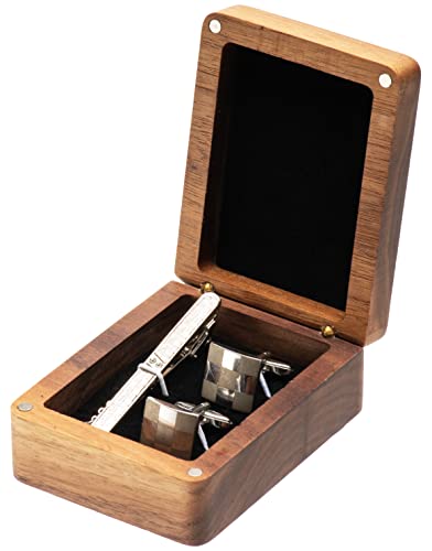 Real Black Walnut Wooden Cufflinks Box,Small Vintage Tie Clip Display Storage Case