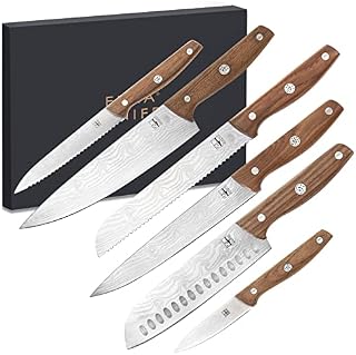 EUNA 6 Piece Kitchen Knife Set Professional Chef Knife Set 7CR High Carbon Stainless Steel Sharp Kitchen Knife Santoku Knife Utility Knife with Gift Box