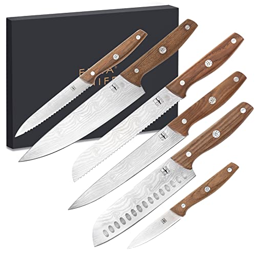 EUNA 6 Stück Küchenmesser Set Professionelles Kochmesser Set 7CR High Carbon Stainless Steel Sharp Kitchen Knife Santoku Knife Utility Knife mit Geschenkbox Cover