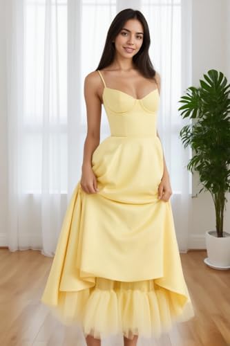 Satin Prom Dress for Women Sweetheart Neck Spaghetti Strap A-Line Corset High Waist Formal Evening Gown3