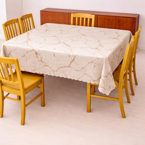 Image of Homerz Premium Waterproof PVC Sparkle Table Cover Collection | Table Cover with Scallop Edges | Dust, Spill & Scratch Resistant (Golden Marble Elegance, 54x78 inch-6 Seater Dining Table)