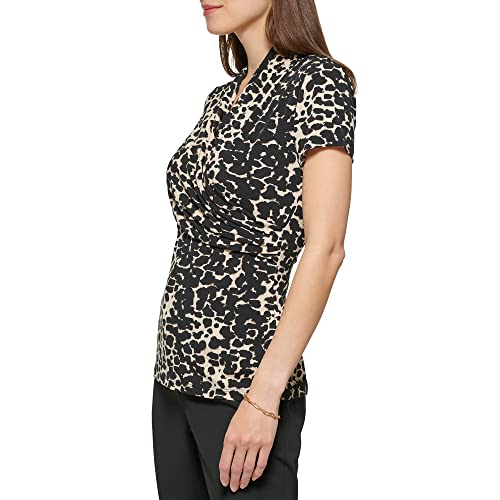 Dkny Womens Short Sleeve Side Ruche Top Shirt, Animal Print, Medium Us #TOP1