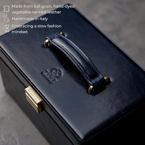 Image of Time Resistance Jewelry Box - Full Grain Leather Jewellery Organizer - Accessories Storage - Key Lock Box for Women (Blue)