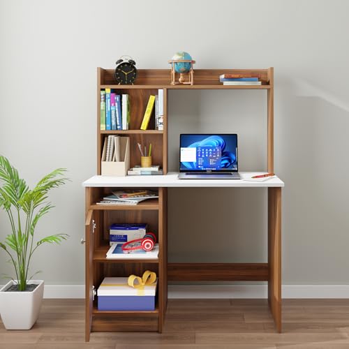Image of NuSpace | Study Table with Storage,Top Extension and Open Storage - Office Desk Computer Table for Laptop,PC Engineering Wood Working,Drawing,Office Table for Home (Walnut with White-L100xB45xH75 cm)