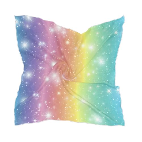 24inch Women's Square Silk Rainbow Pastel Striped Hair Scarves and Wraps Headscarf for Gift