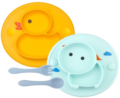 Image of Qshare Toddler Plate, Portable Baby Plates for Toddlers and Kids, BPA-Free Strong Suction Plates for Toddlers, Dishwasher & Microwave Safe Silicone Placemat 9x6x1.4 inch