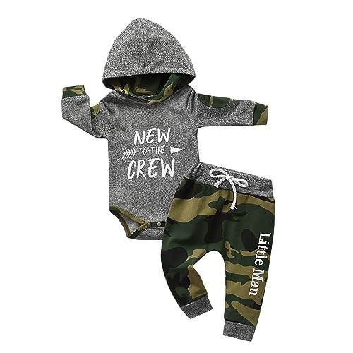 Image of Acekoy Newborn Baby Boys Clothes Letter Printed Hoodie Sweatshirt Tops+Camouflage Long Pants 2PCS Fall Winter Outfits Set