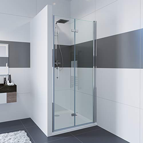 IMPTS Nischentür Duschabtrennung Nische Duschkabine 120cm Rahmenlos Einzelfalttür Falttür Duschtür Dusche 6mm Nano Glas Höhe:195cm