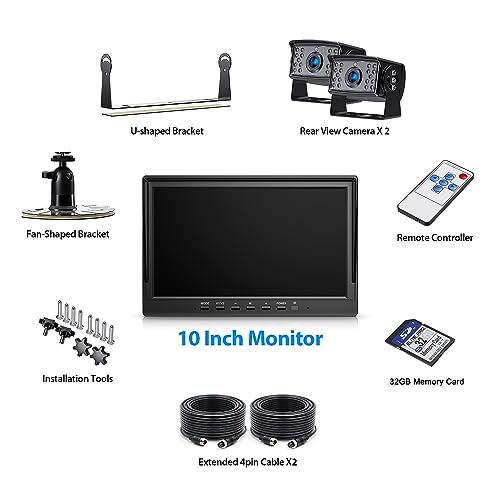 Image of ZEROXCLUB 10 inch HD Backup Camera System Kit, Loop Recording Large Monitor with Wired Rear View Camera, IR Night Vision Waterproof Camera with Safe Parking Lines for Bus, Semi-Truck, Trailer, RV, BY102A