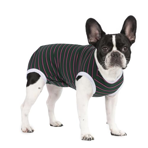 Image of Puppy Striped Recovery Suit for Female Male Dogs Cats,Zip Up Dog Onesie Recovery Shirt Abdominal Wounds,Professional Spay Neuter Dog Pet Bodysuit After Surgery Wear Anti Licking Wounds