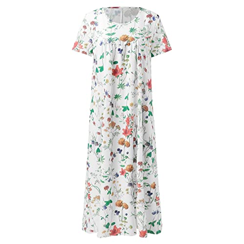 Vestidos plus size para mulheres boho floral estampado vestido longo manga curta vestido casual solt