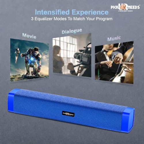 Image of Pick Ur Needs Rechargeable 10W Wireless Bluetooth Soundbar Speaker with 1200mAh Battery, FM Radio, TF Card, USB & AUX Support - 4 Hours Playtime Home & Outdoor Speakers (Blue)