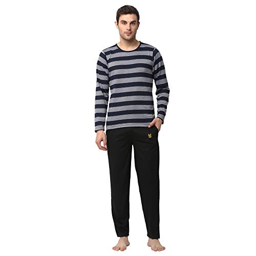 Image of Mack Jonney Men Cotton Blend Relaxed Night Suit Co-Ord Set with Round Neck Full Sleeve T-Shirt and Track Pant-Vj-Mns-Ttp-Group27