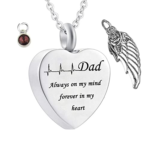 Asche Anhänger Papa, Silber Halskette Männer Herzform EKG Edelstahl für Asche Andenken Dad Always On My Mind Forever In My Heart Cover