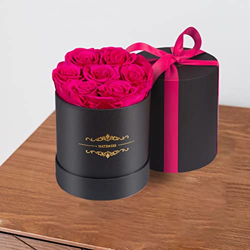 NATROSES 7 Piece Preserved Roses in a Box, Preserved Flowers for Birthday, Flower Gifts for Mothers Day (Hot Pink) - Image 4