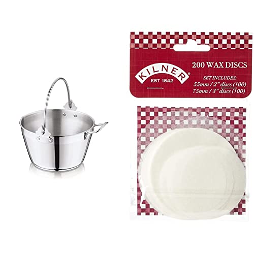 Penguin Home Jam Pan Maslin Pot of 5 Litre Stainless Steel, Lockable Handle Induction & Kilner Pack of 200 Preservation Wax Discs, White