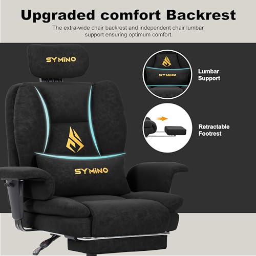 Image of Symino Gaming Chair with Foot Rest, Unique Up /Down Armrests, PU Leather Ergonomic High Back Chair, 155 Recline Solid Color Computer Desk Chair, Black
