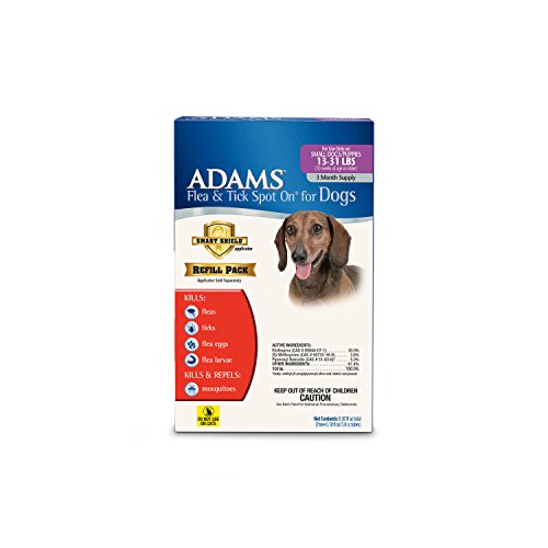 Adams Flea and Tick Spot On for Dogs, Small Dogs 13-31 Pounds, 3 Month Supply, Refill, No Applicator