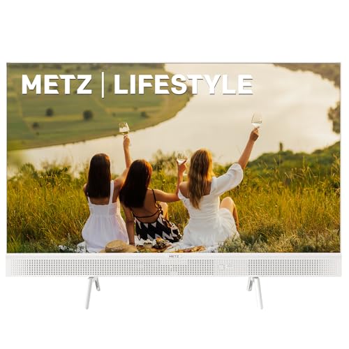 Metz Portable Smart TV 32 Zoll (80 cm), QLED, Google Television HDR 10, leistungsstarke Lautsprecher, DBX TV, Dolby Audio, Chromecast, Sprachsteuerung, Google Assistant Tuner Power-C (32MQE7100 Weiß)