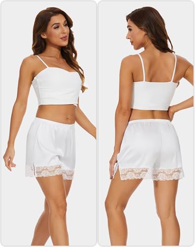 Image of MANCYFIT Satin Bloomers for Women, Lace Hem Slip Shorts