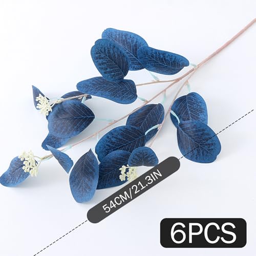 6 Tallos de eucalipto azul de 21 ramas de vegetación con bayas azul plateado para arreglos florales 5