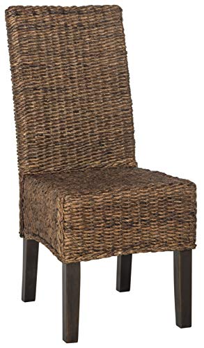 SAFAVIEH Home - Avita Set of 2 Brown Rattan & Abaca Wicker Dining Chairs, Coastal Woven Dining Room Kitchen Seating with Solid Wood Legs, 18.5" Seat Height (SEA8012B-SET2)