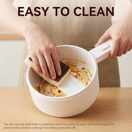 Image of Electric Hot Pot, 1.5L Mini Hot Pot, Ceramic Glaze Non-stick Portable Pot, Electric Pot for Steak, Egg, Fried Rice, Oatmeal, Soup, Ramen with Dual Power Control, Electric Pot for Dorm