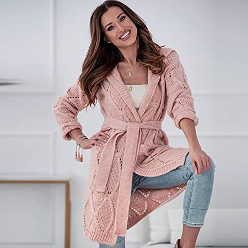 Briskorry Dames lange mouwen grof gebreide trui cardigan grote maten gebreide jas herfst winter breiwerk tiener meisjes mantel lange gebreide jas jas jas met capuchon - Image 4