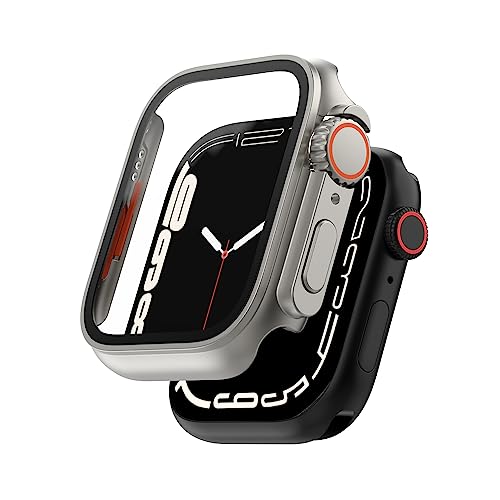 Image of Sounce 45mm Silicone Protection Front Case Cover with Attached Screen Protector Scratch-Resistant Dustproof Touch Sensitivity Compatible for Apple Watch Series 8 7 6 5 4 3 2 1 SE (Silver)
