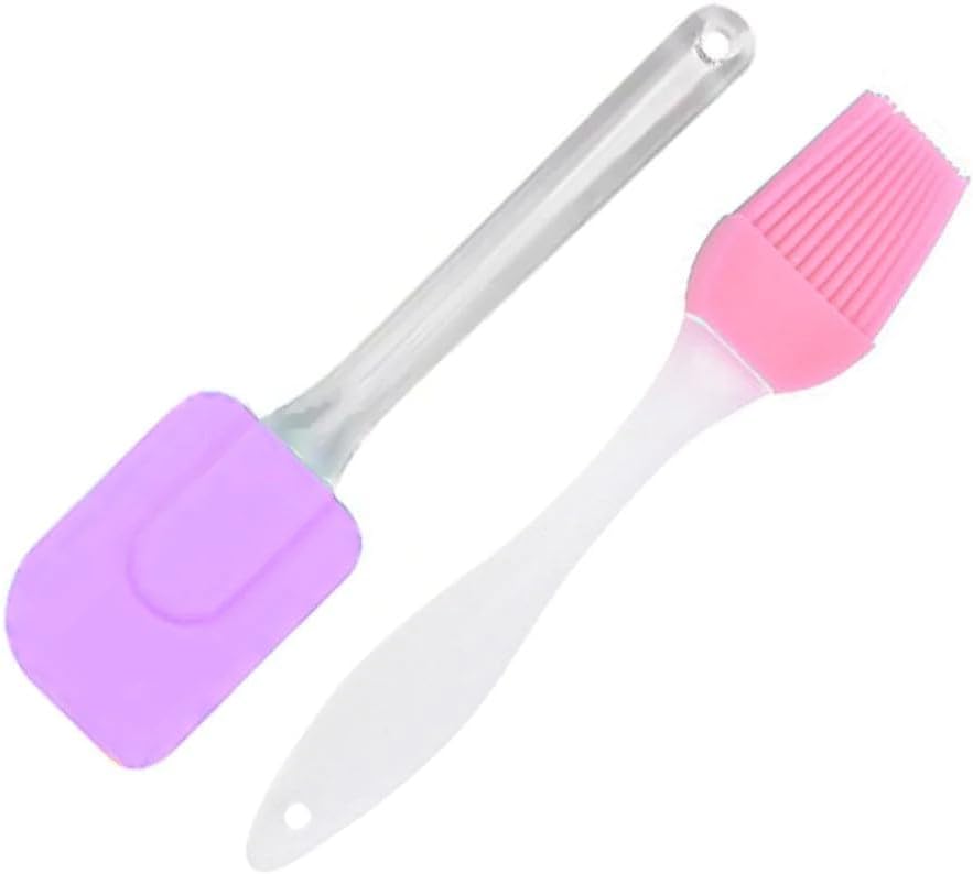 SELECTO HIWARE Silicone Spatula and Brush Set with Plastic Handles, 25 x 5.5 x 1 cm - Clear and Purple