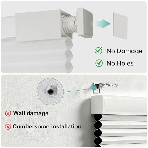 No Drill No Tools Blackout Cellular Shades,Cordless Blinds for Indoor Windows,Room Darkening Window Shades Honeycomb Blinds for Bedroom,Office,Home,White,26.5" w x 48" h by Changshade - Image 3