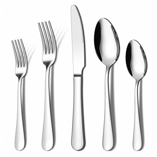 ENLOY Silverware Set 20 Pieces Flatware Cutlery Set Stainless Steel Utensils Service for 4 Heavy Duty Gift and Dishwasher Safe Mirror Polished Dinner Knife Fork Spoon for Restaurant